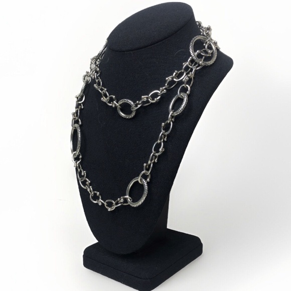 MICHAEL DAWKINS Sterling Silver Caviar Starry Night Link Toggle Necklace 36” - Picture 6 of 17